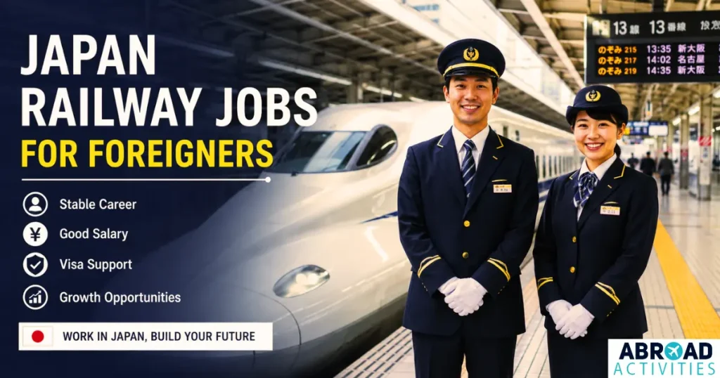 Japan Railway Jobs for Foreigners 2026 with Shinkansen train and railway staff
